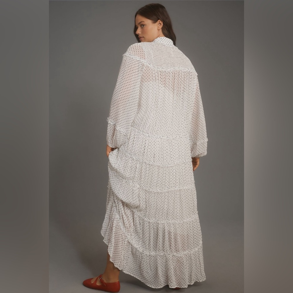 ✨ Anthropologie Long-Sleeve Smocked Tiered Maxi Dress Sz M - Picture 7 of 9